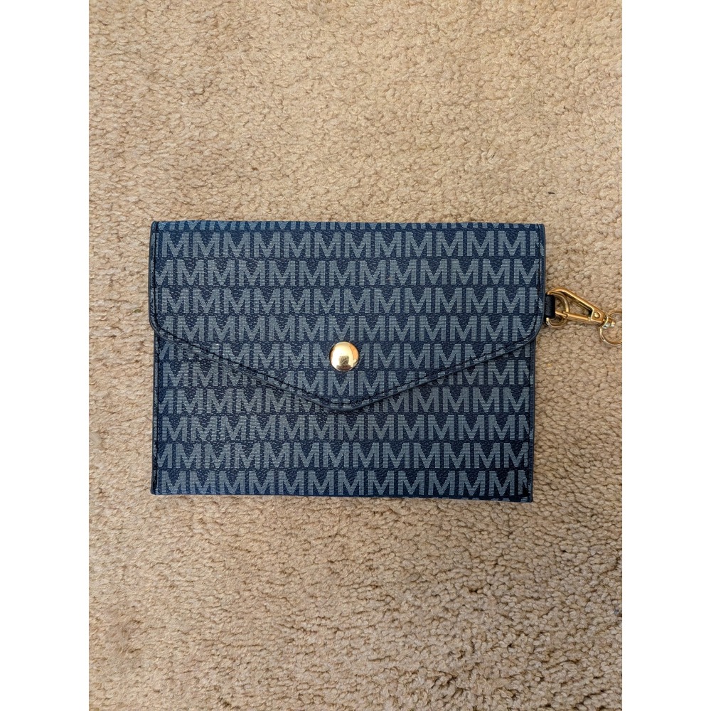 Michael‎ Kors Blue Monogram Envelope Pouch with Gold Tone Swivel Clip